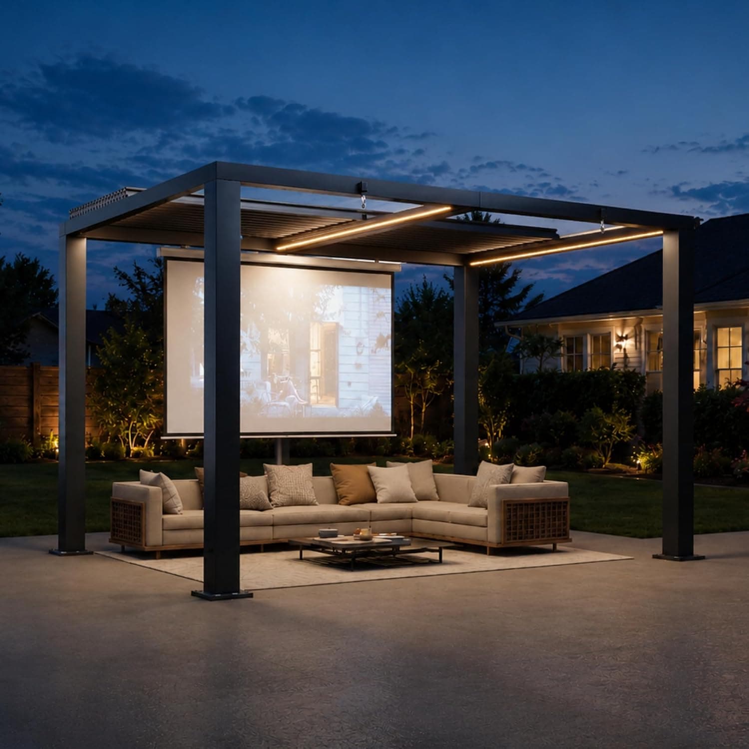 Aoxun 9'×12' Motorized Louvered Pergola with LED & Screen