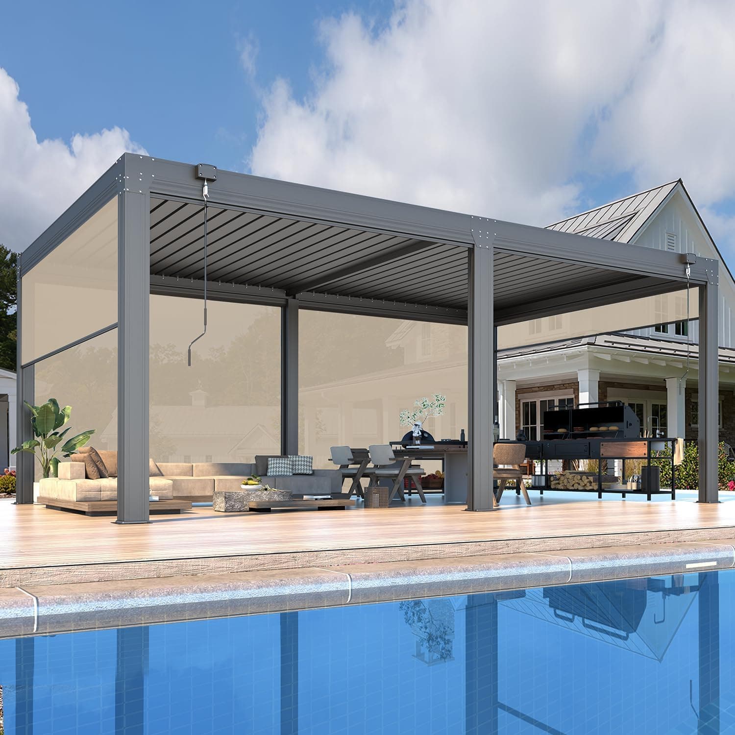 MELLCOM 12'×20' Louvered Pergola with Pull-Down Screens